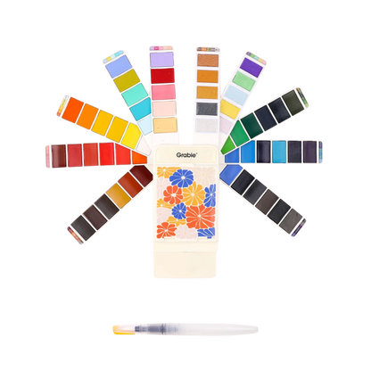 Foldable Watercolor Set of 56 with Water Brush Pen