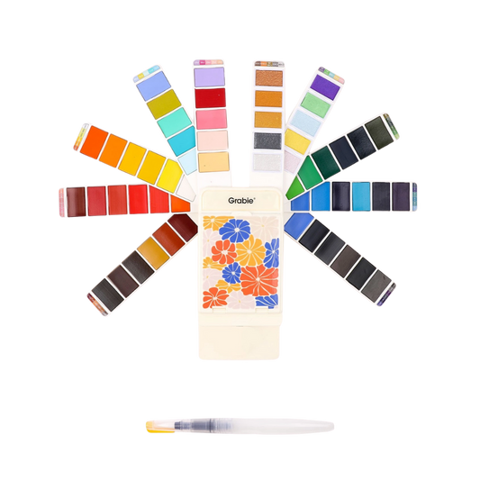 Foldable Watercolor Set of 56 with Water Brush Pen