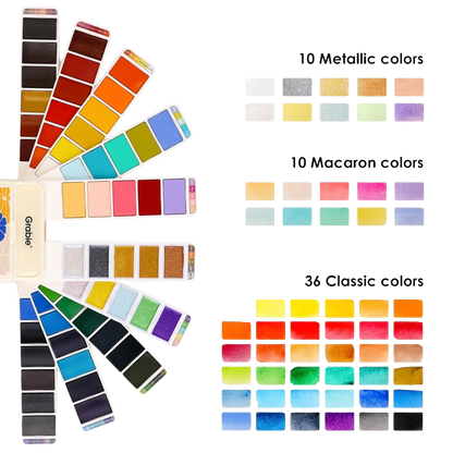 Foldable Watercolor Set of 56 with Water Brush Pen