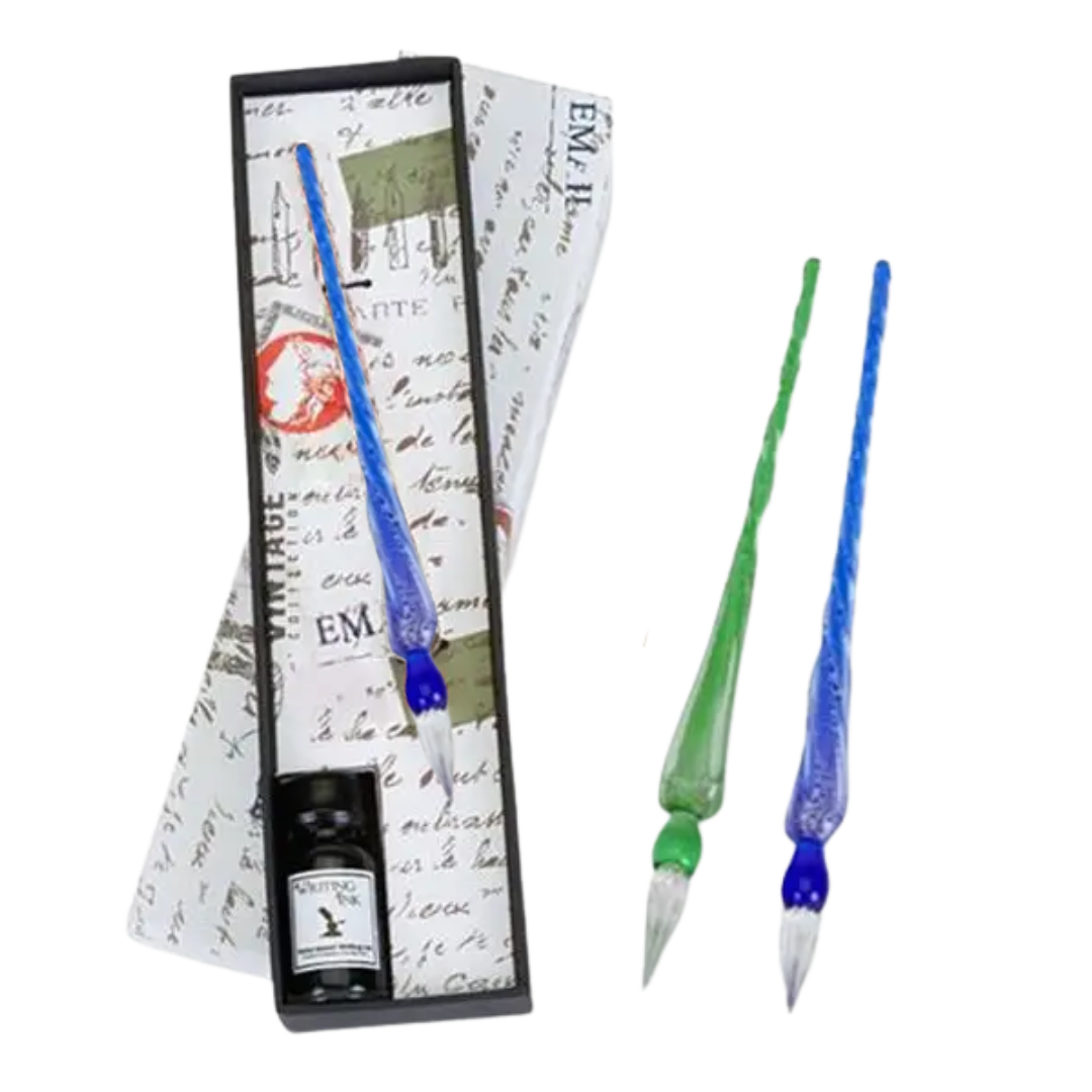 Glass Pen & Ink Sets - Blue or Green