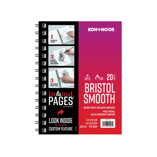 Koh-I-Noor® Bristol Smooth Paper — 9″ × 12″ (Spiral-Bound, In & Out Pages)