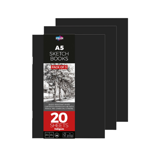 Zieler A5 Soft Cover Sketchbook — 140 gsm, 20 Sheets (Pack of 3)