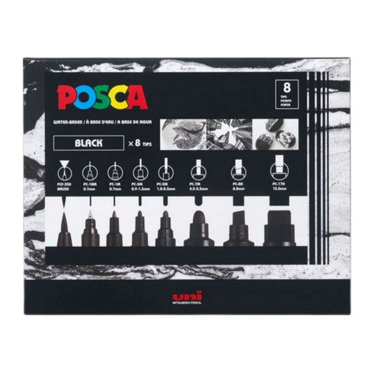 POSCA Paint Marker Set — Black Assorted Tips (8-Piece Set)