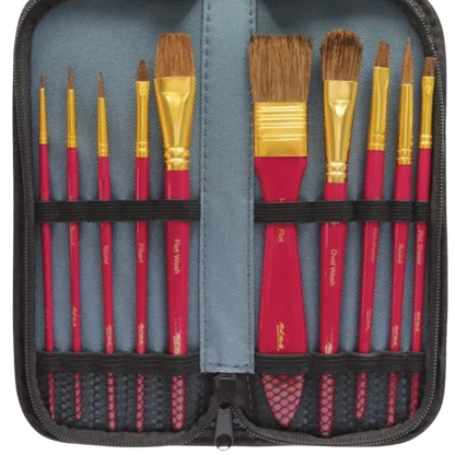 Mixed Bristle Brush Set Wallet 11pce - Watercolor