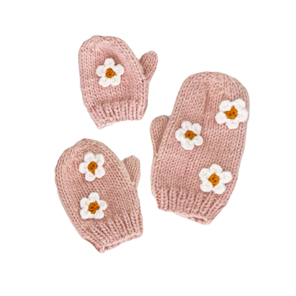 Kid & Baby Flower Mittens, Blush