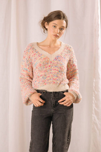 Multi-colored Pebble Knit Pullover Sweater