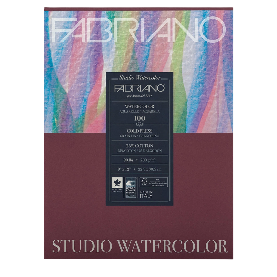 Fabriano Studio Watercolor Pad Cold Press - 9" x 12" 20 Sheets (90lb. / 200gsm)
