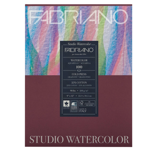 Fabriano Studio Watercolor Pad Cold Press - 9" x 12" 20 Sheets (90lb. / 200gsm)