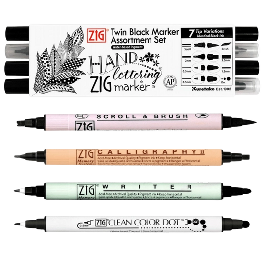 Kuretake® Zig Twin Black Marker Assortment Set