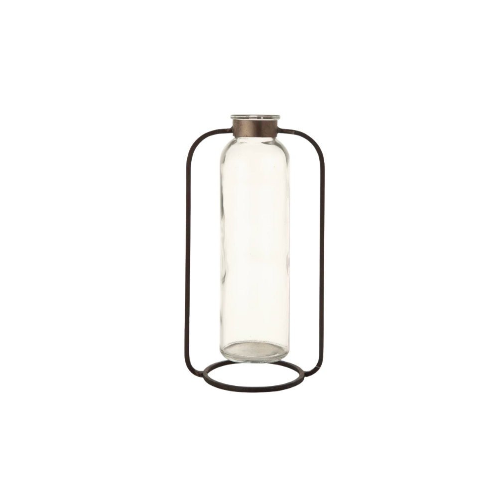 Glass Vase in Metal Stand