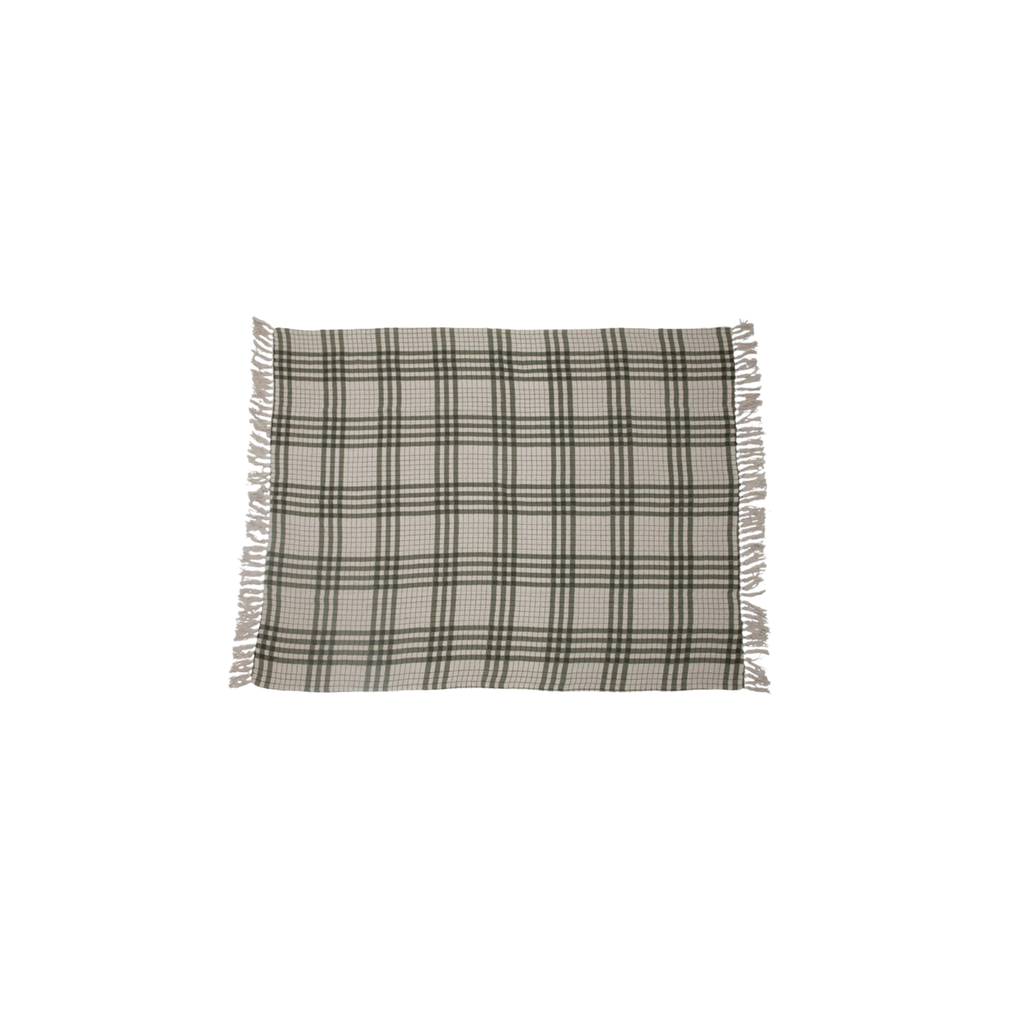 Woven Printed Plaid Throw with Fringe - Green and Cream