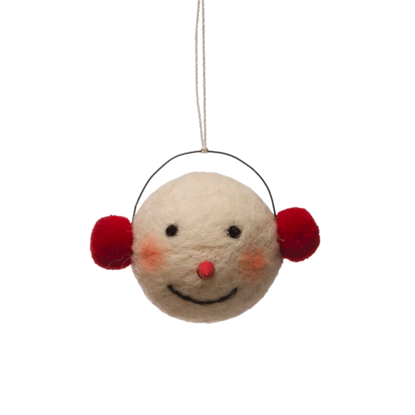 Wool Felt Snowman Head Ornament with Earmuffs