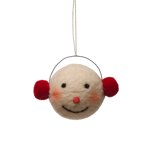 Wool Felt Snowman Head Ornament with Earmuffs