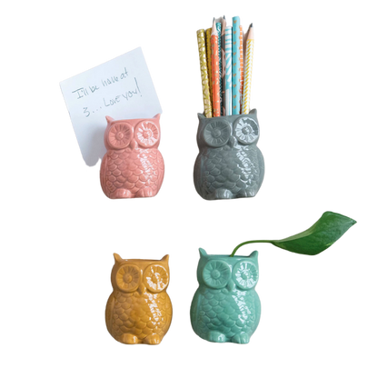 Stoneware Owl Vase with Magnet