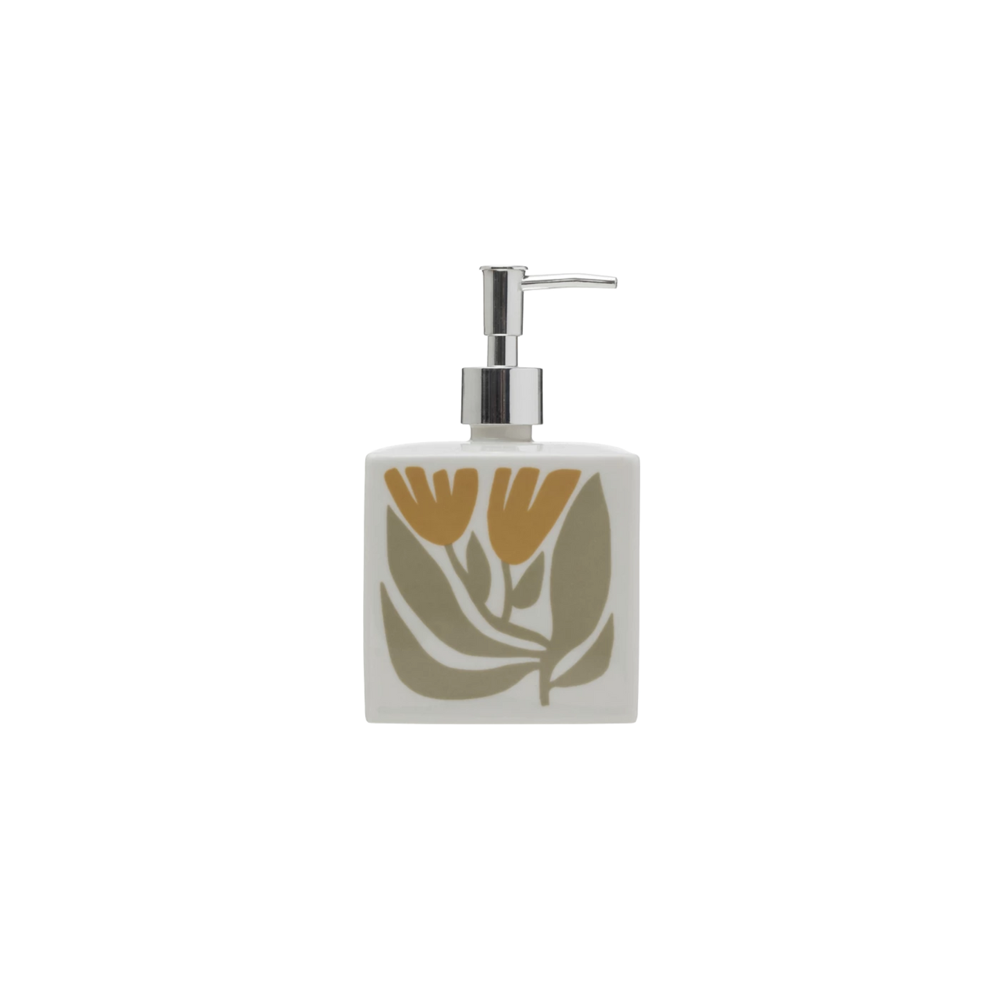 Hand-Stamped Stoneware Soap Dispenser w/ Pump & Flowers