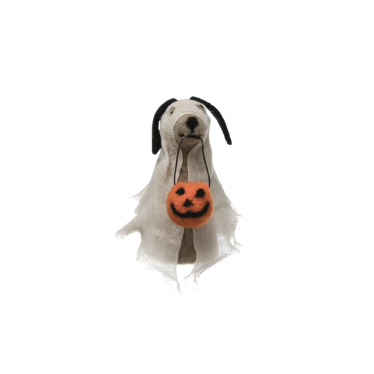 Wool Felt Dog in Ghost Costume