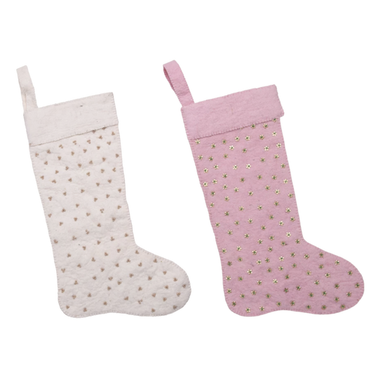 Wool Felt Stocking with Beading
