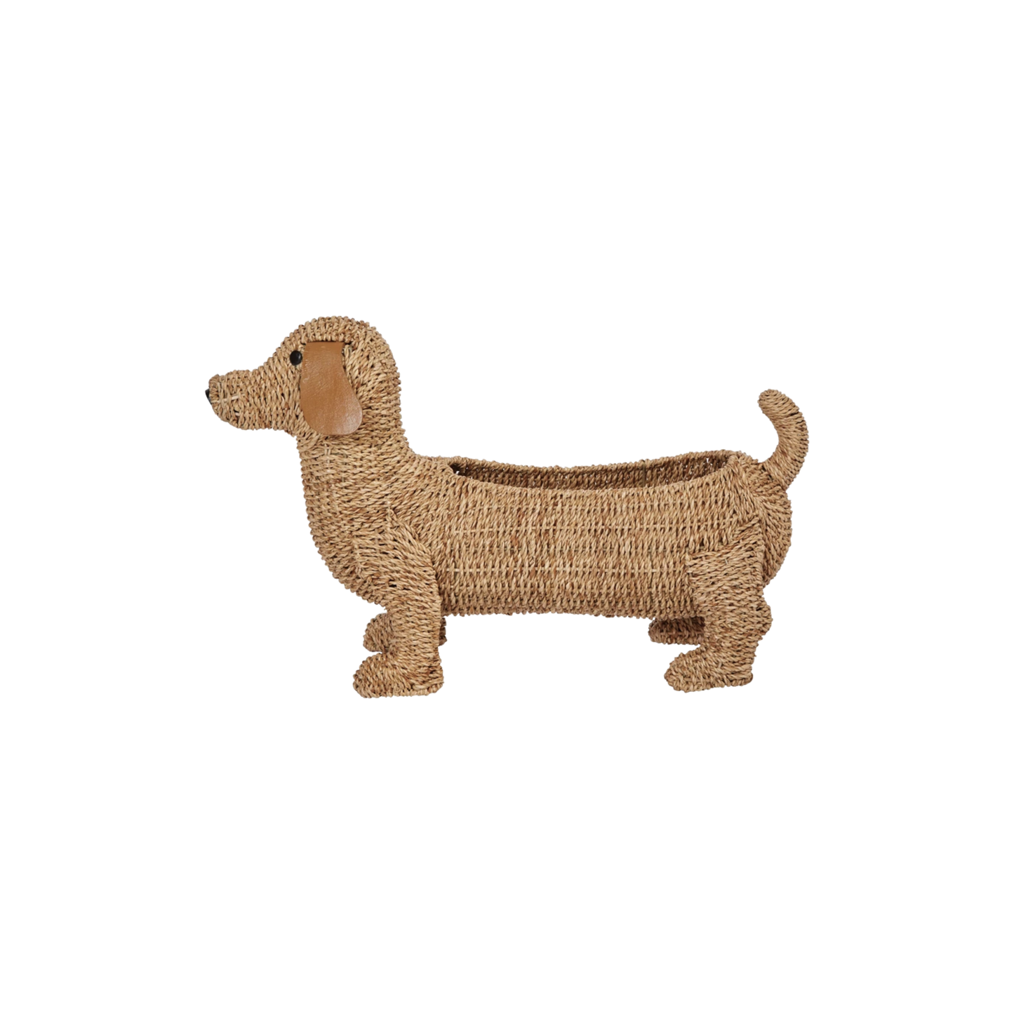 Hand-Woven Dog Basket with Leather Ears
