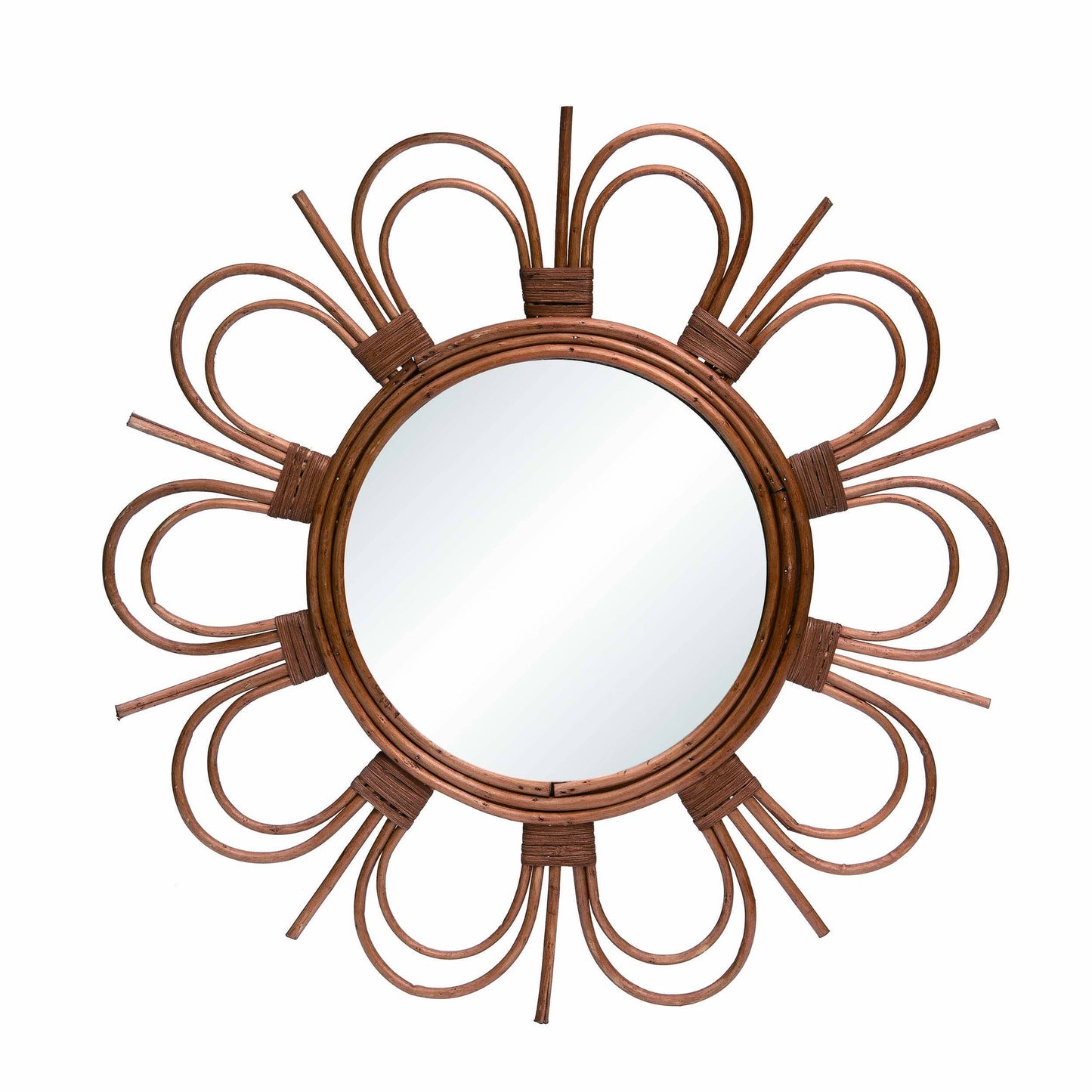 Wood 20" Brown Spring Rattan Daisy Mirror