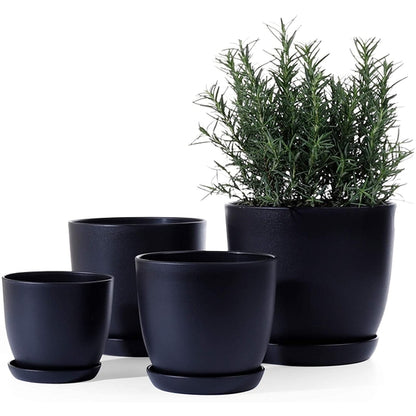 Black Plastic Pot with Saucer - Curved Base