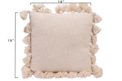 Cream Square Cotton Throw Pillow with Tassels