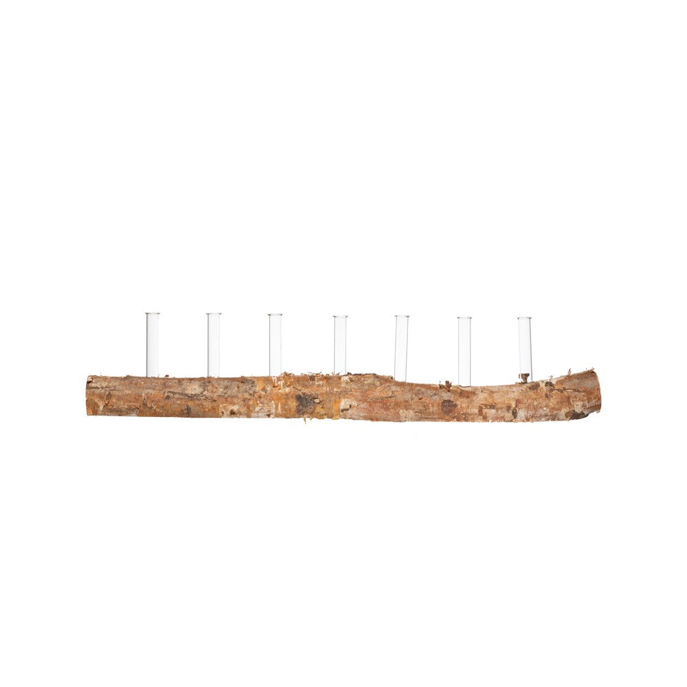 Birch Wood Log with Glass Tube Vases
