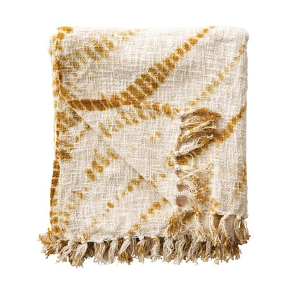 Cotton Tie-Dyed Throw with Fringe Mustard Color