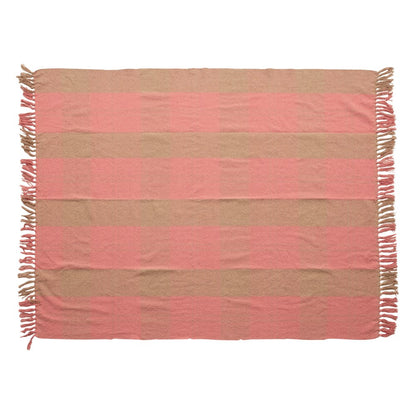Woven Plaid Throw - Pink and Tan
