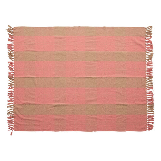 Woven Plaid Throw - Pink and Tan