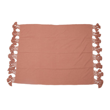 Cotton Throw with Crochet & Tassels - Coral