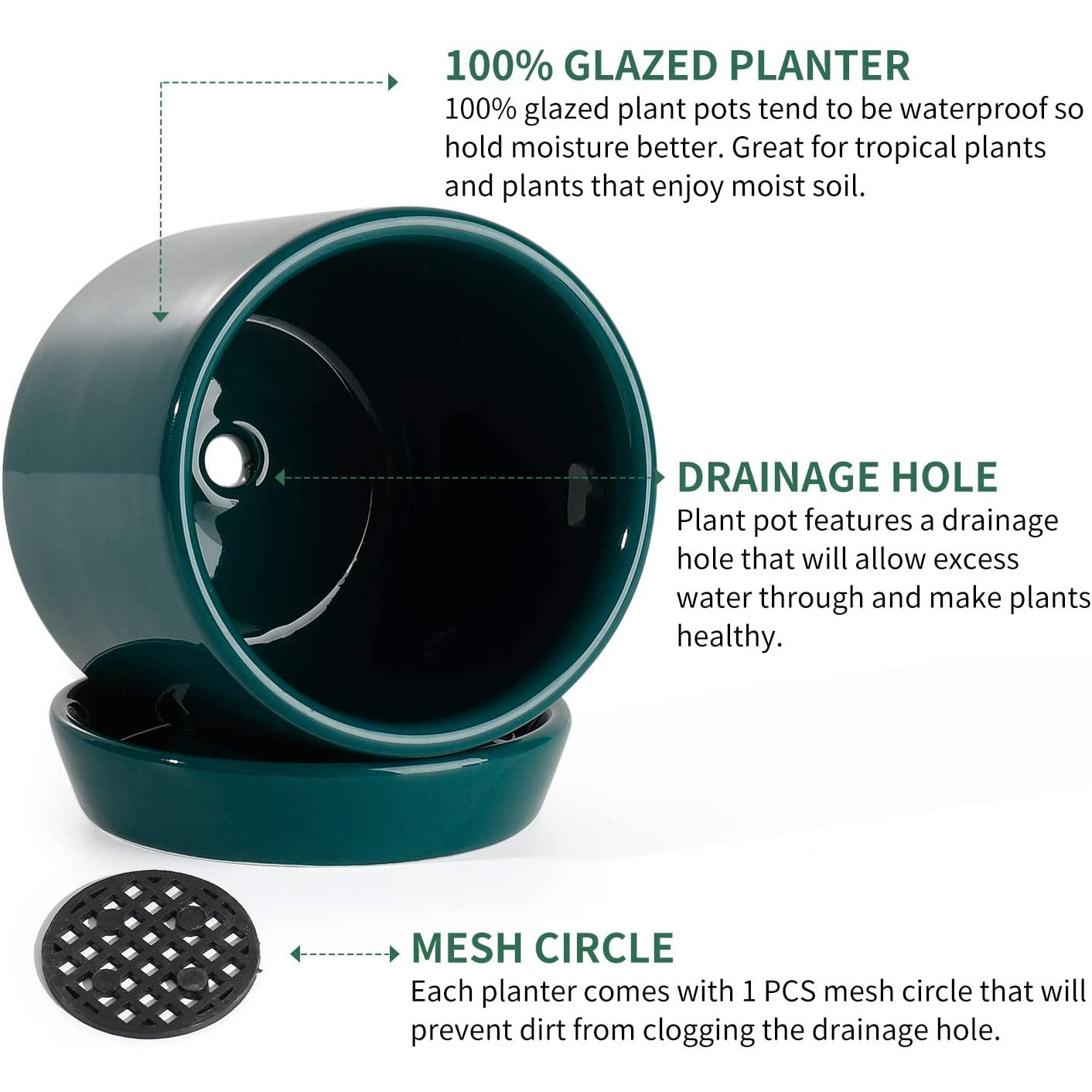 3 inch Teal Cylinder Ceramic Plant Pot Without Saucer