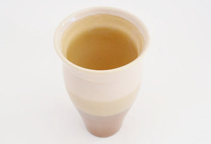 Ceramic Travel Mug with Lid- Tri-Color Cream, Tan and Brown