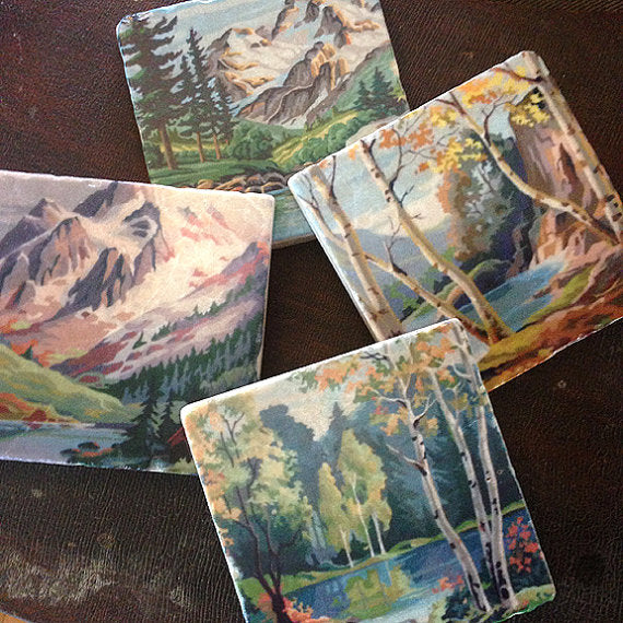 Vintage Paint By Number Coasters // Set of 4