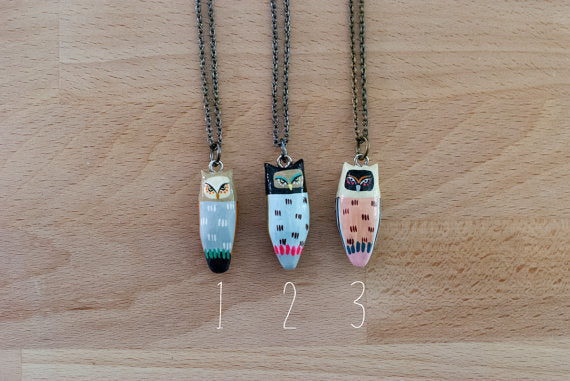 Great Horned Owl Necklace Brass Chain
