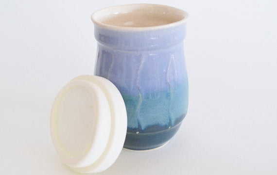 Ceramic Travel Mug with Lid- Tri-Color: Blues- 16oz