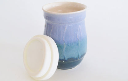 Ceramic Travel Mug with Lid- Tri-Color: Blues- 16oz