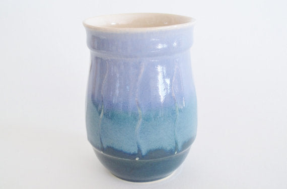 Ceramic Travel Mug with Lid- Tri-Color: Blues- 16oz
