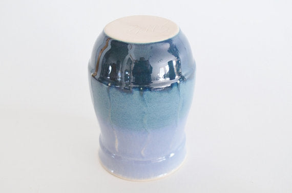 Ceramic Travel Mug with Lid- Tri-Color: Blues- 16oz