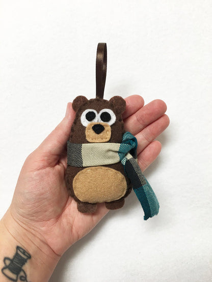 Bear Felt Ornament w/ Blue Scarf // By Red Marionette