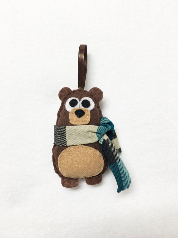 Bear Felt Ornament w/ Blue Scarf // By Red Marionette