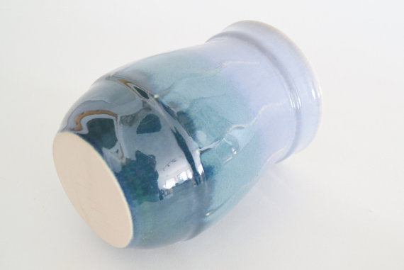 Ceramic Travel Mug with Lid- Tri-Color: Blues- 16oz