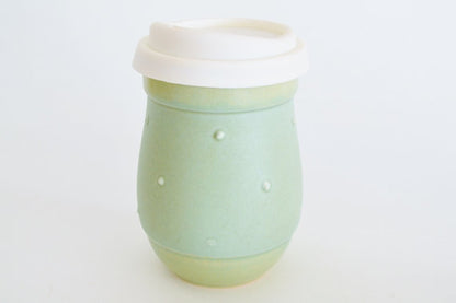 Ceramic Travel Mug with Lid- Turquoise Dots- 16oz