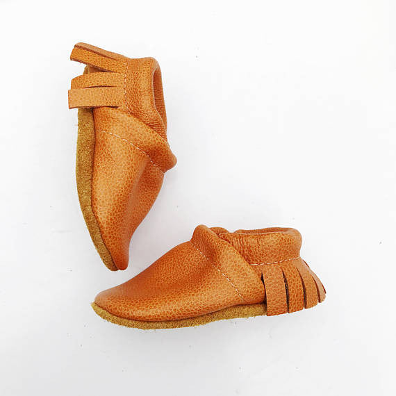 Saffron Fringe Soft Soled Leather Moccasins Shoes Baby and Toddler