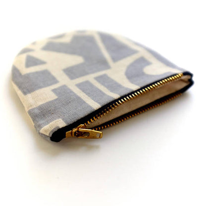Grey Shapes Small Round Pouch- Geometric Modern Zip Wallet