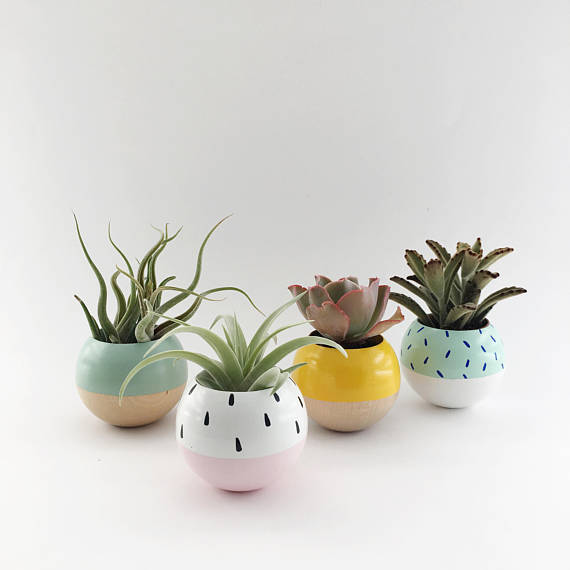 Mini Sphere Planter- Sage + Wood