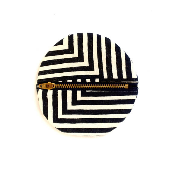 Black Small Circle Pouch- Geometric Modern Wallet