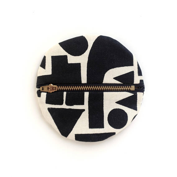 Black Shapes Small Circle Pouch- Geometric Modern Wallet