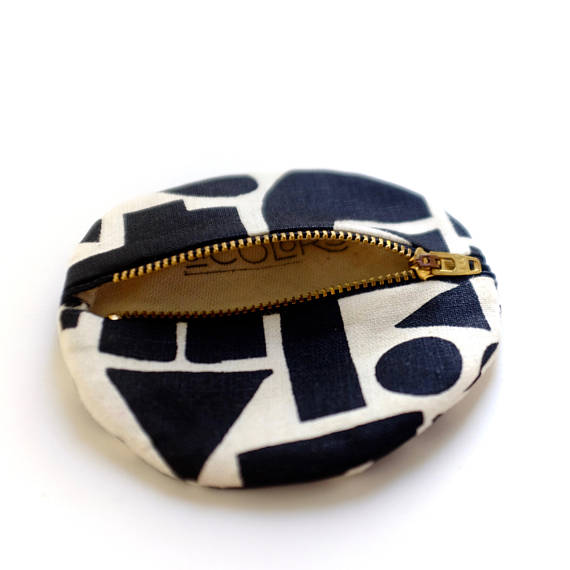 Black Shapes Small Circle Pouch- Geometric Modern Wallet