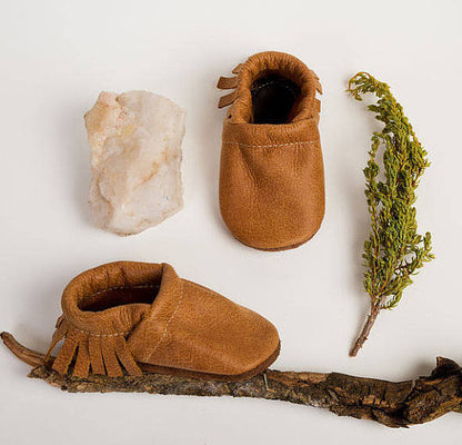 Tribe Brown Fringe Soft Soled Leather Moccasins Shoes Baby and Toddler