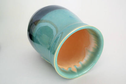 Ceramic Travel Mug with Lid- Tri Color Blue and Green with OM Symbol- 16oz